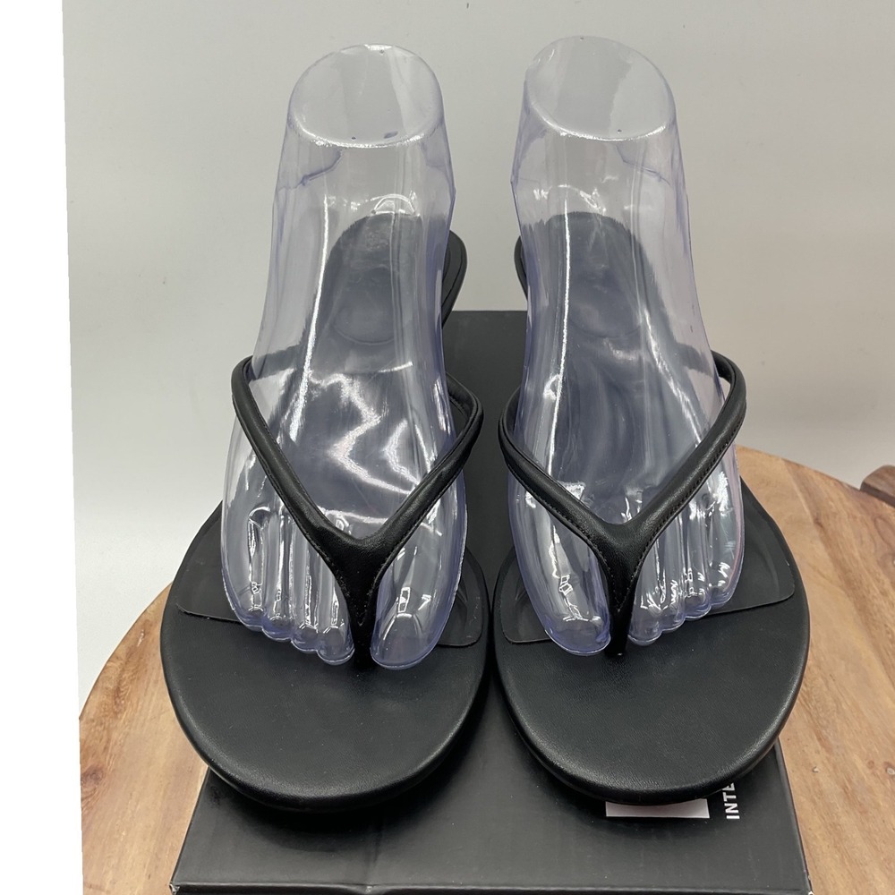 INC International Concepts Annieep Black Kitten Heel Thong Sandals 9.5M